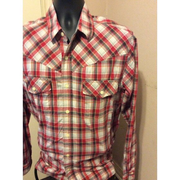 Ed Hardy Christian Audigier Men's Long Sleeve Button Plaid Shirt sz Large L Red - Picture 3 of 12